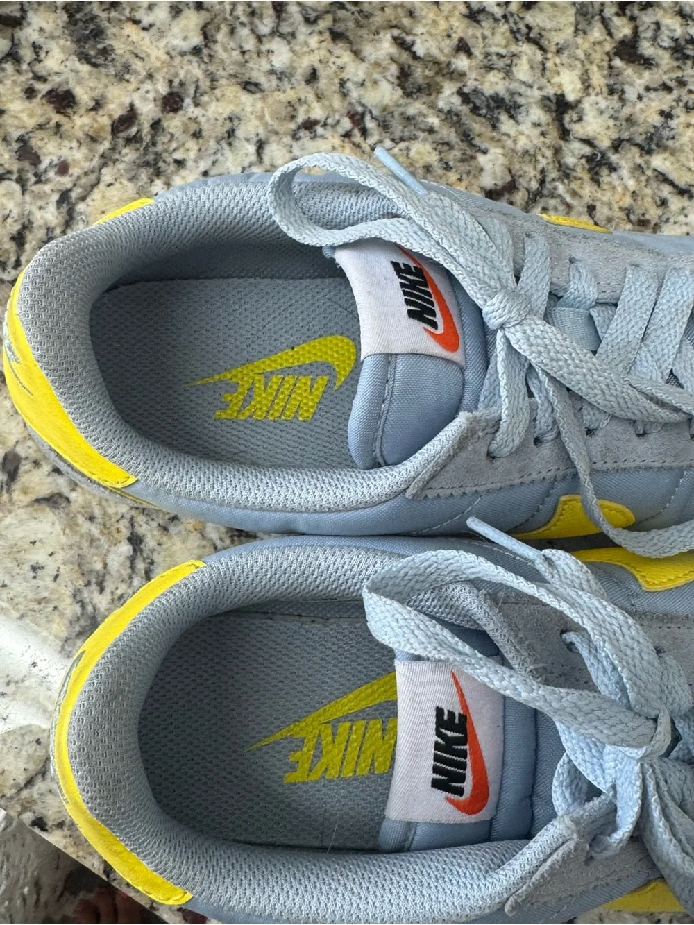Nike Cortez Textile sneakers, light blue upper with yellow Swoosh Size 7.5